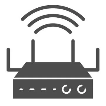 Wireless router solid icon. Wi-fi coverage vector illustration isolated on white Illustrazione stock