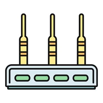 Wireless router with three antennas broadcasting internet signal Stock Illustration