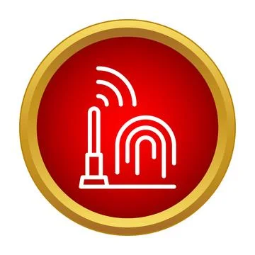 Wireless router transmitting signal icon on red background Stock Illustration