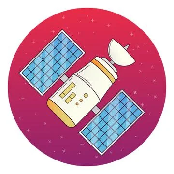 Wireless satellite communication. Spacecraft icon. Transmitting signal. Stock Illustration