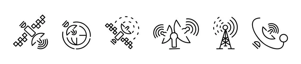 Wireless satellite technology icon set Stock Illustration