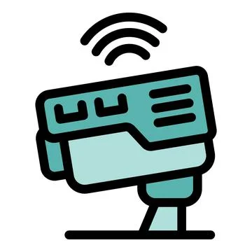 Wireless security camera transmitting video surveillance footage Stock Illustration