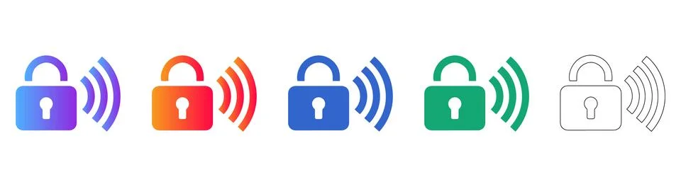 Wireless Security Lock Icons Set Stock Illustration