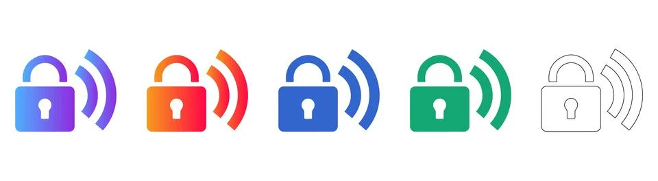 Wireless Security Padlock Icons Stockillustratie