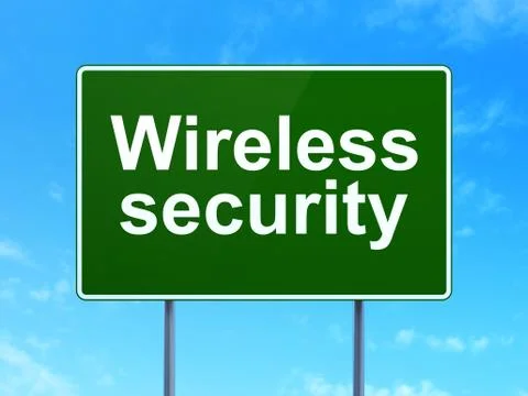 Wireless Security on road sign background Stock Illustration
