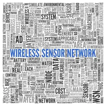 Wireless sensor network in word tag cloud design Stock Illustration