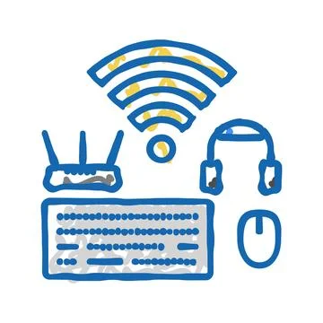 Wireless setup repair computer icon doodle illustration Illustrazione stock