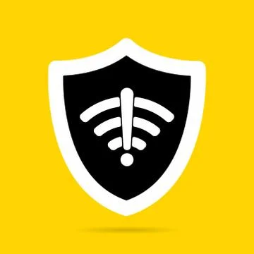 Wireless shield no wifi icon sign flat design vector illustration. Stock Illustration