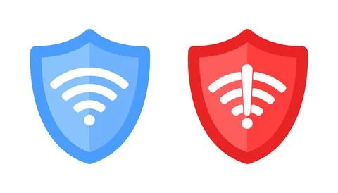 Wireless shield with text VPN and no VPN wifi icon sign flat design vector Stock Illustration