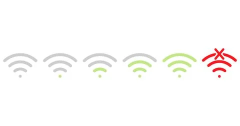 Wireless signal level icon set. No wifi. Different levels of Wi Fi signal Stock Illustration