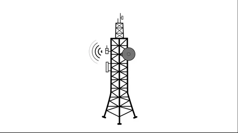 Wireless Signal Tower Animation with Network Waves, Minimalist Telecommunic.. Видео 310638612