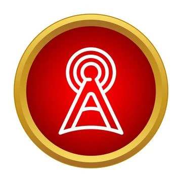 Wireless signal tower antenna transmitting radio waves icon Stock Illustration