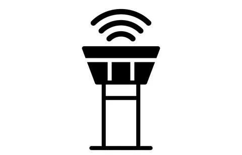 Wireless signal tower icon with radiating waves symbol for network connection Stock Illustration