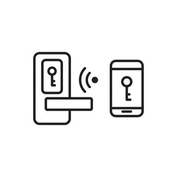 Wireless smart door lock system outline icon vector. Electronic wireless door Stock Illustration