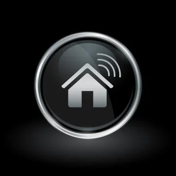 Wireless smart home icon inside round silver and black emblem Stock Illustration