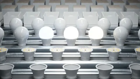 Wireless smart lightbulbs factory. Many electronics on a production line. Loop Stock Footage 202282267