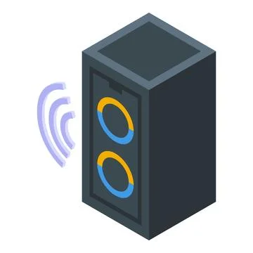 Wireless speaker transmitting sound waves in isometric view Stock Illustration
