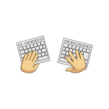 Wireless split gaming keyboard and user hands isolated on white background Stock Illustration