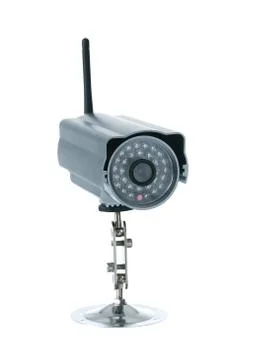 Wireless surveillance camera isolated on white background Foto stock