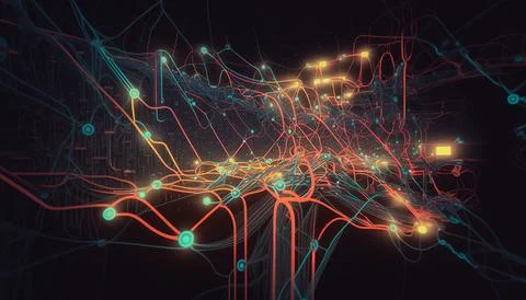 Wireless systems, big data network, crypto global technology abstract illus.. Illustrazione stock
