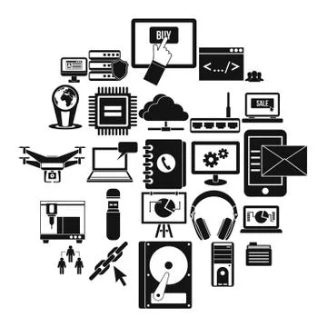 Wireless technologies icons set, simple style 스톡 일러스트