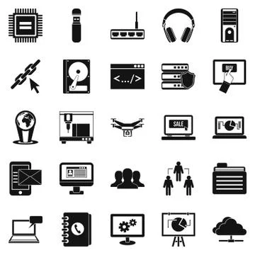 Wireless technologies icons set, simple style Stock Illustration