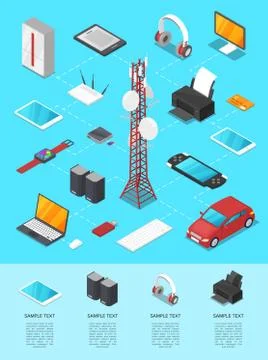 Wireless technologies isometric 3D infographics Stock Illustration