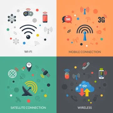 Wireless Technology 4 Flat Icons Square Illustrazione stock