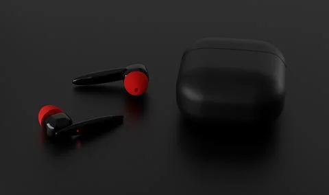 Wireless Technology Bluetooth earbuds with case - 3D Illustration Stock-Illustration