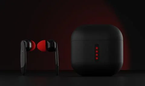 Wireless Technology Bluetooth earbuds with case - 3D Illustration Stock-Illustration