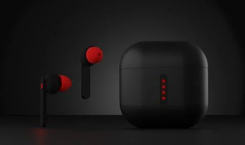 Wireless Technology Bluetooth earbuds with case - 3D Illustration Stock-Illustration