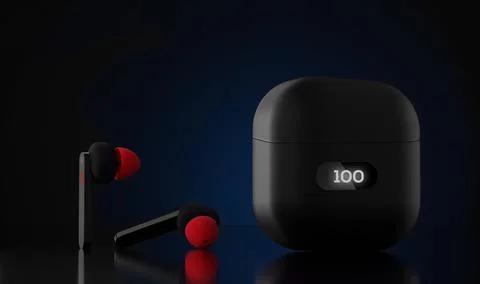 Wireless Technology Bluetooth earbuds with case - 3D Illustration Stock Illustration