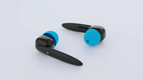 Wireless Technology Bluetooth earbuds on white background - 3D Illustration Stock Illustration