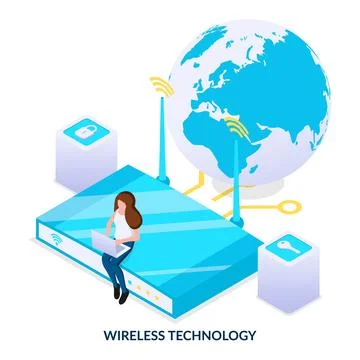 Wireless technology concept, global Wi-Fi and mobile networks.  Stock Illustration