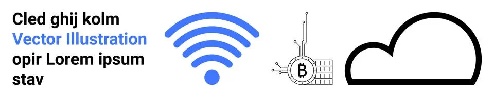 Wireless Technology, Cryptocurrency, and Cloud Computing Symbols イラスト素材
