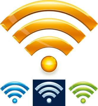 Wireless technology icon in shiny style. Four colors. Wifi symbol isolated. Stock Illustration