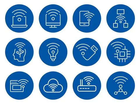 Wireless Technology Icons Collection for Digital Device Connectivity Stock Illustration