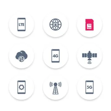 Wireless technology icons set, 4g network pictogram, lte icon, mobile communi 스톡 일러스트