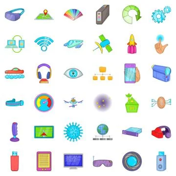 Wireless technology icons set, cartoon style 스톡 일러스트