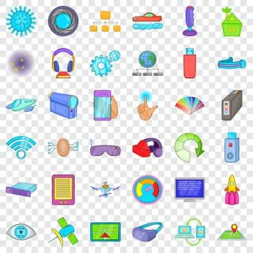 Wireless technology icons set, cartoon style Stock Illustration