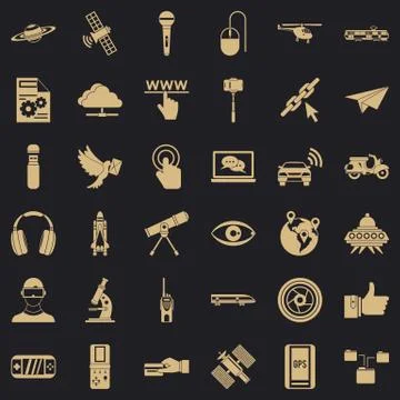 Wireless technology icons set, simple style 스톡 일러스트