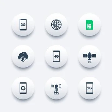 Wireless technology modern round icons, 4g network pictogram, mobile communic Stock Illustration