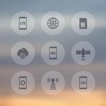 Wireless technology transparent icons, 4g network pictogram, lte icon, mobile 스톡 일러스트