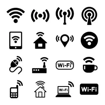 Wireless Technology, Wi-Fi Web Icons Set Stock Illustration