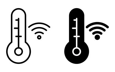 Wireless temperature sensor icons for smart home technology and devices Stock Illustration