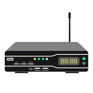 Wireless tv control device isolated on white. Satellite receiver with display Stock-Illustration