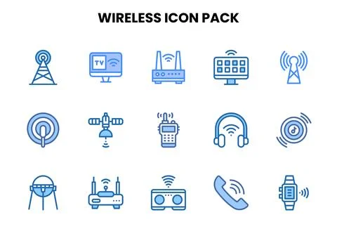 Wireless Two Colour Bundle Icons Pack Illustrazione stock