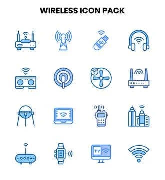 Wireless Two Colour Set Icons Pack Stock Illustration