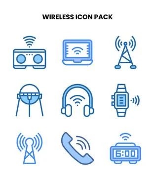 Wireless Two Colour Vector Icons Pack 스톡 일러스트