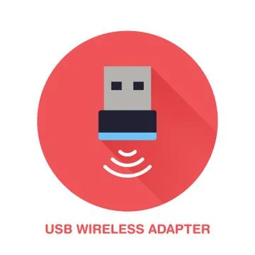 Wireless usb adapter flat style icon. Wifi technology device sign. Vector Illustrazione stock